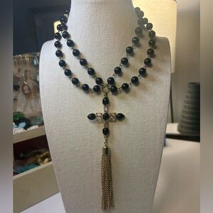 Black & Gold Beaded Rosary with Gold Tassel